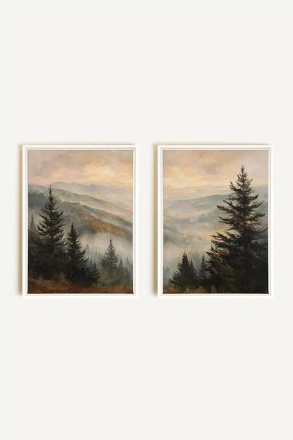 ECHOES IN THE MIST DUO, 2 Oeuvres sur toile étirée, encadré Blanc