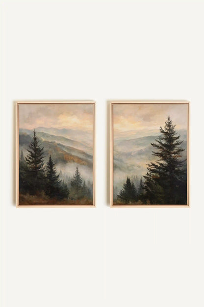 ECHOES IN THE MIST DUO, 2 Oeuvres sur toile étirée, encadré Naturel Clair