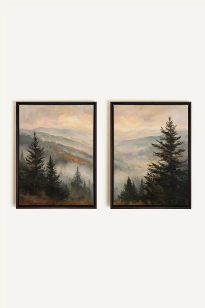 ECHOES IN THE MIST DUO, 2 Oeuvres sur toile étirée, encadré Noir