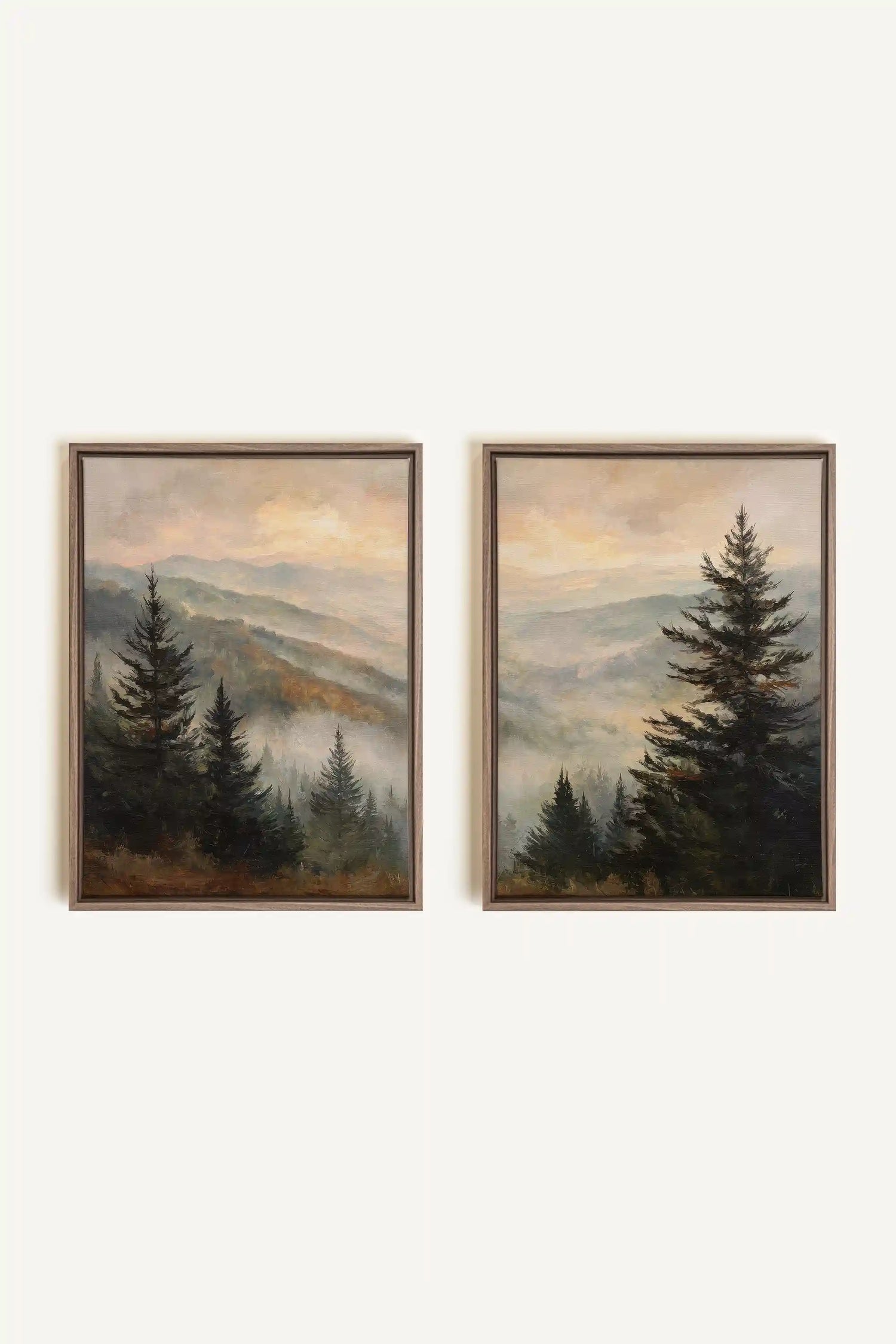 ECHOES IN THE MIST DUO, 2 Oeuvres sur toile étirée, encadré Brun Chêne