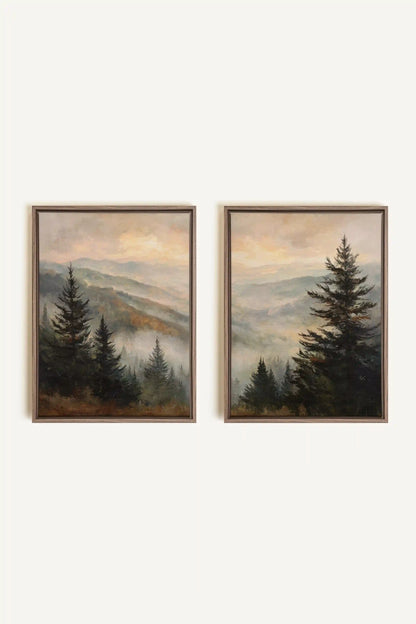 ECHOES IN THE MIST DUO, 2 Oeuvres sur toile étirée, encadré Brun Chêne