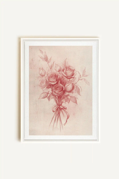 ÉCLATS DE ROSES, Artwork on stretched canvas, framed in white