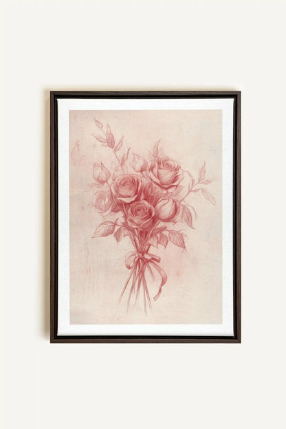 ÉCLATS DE ROSES, Artwork on stretched canvas, framed in Walnut Brown