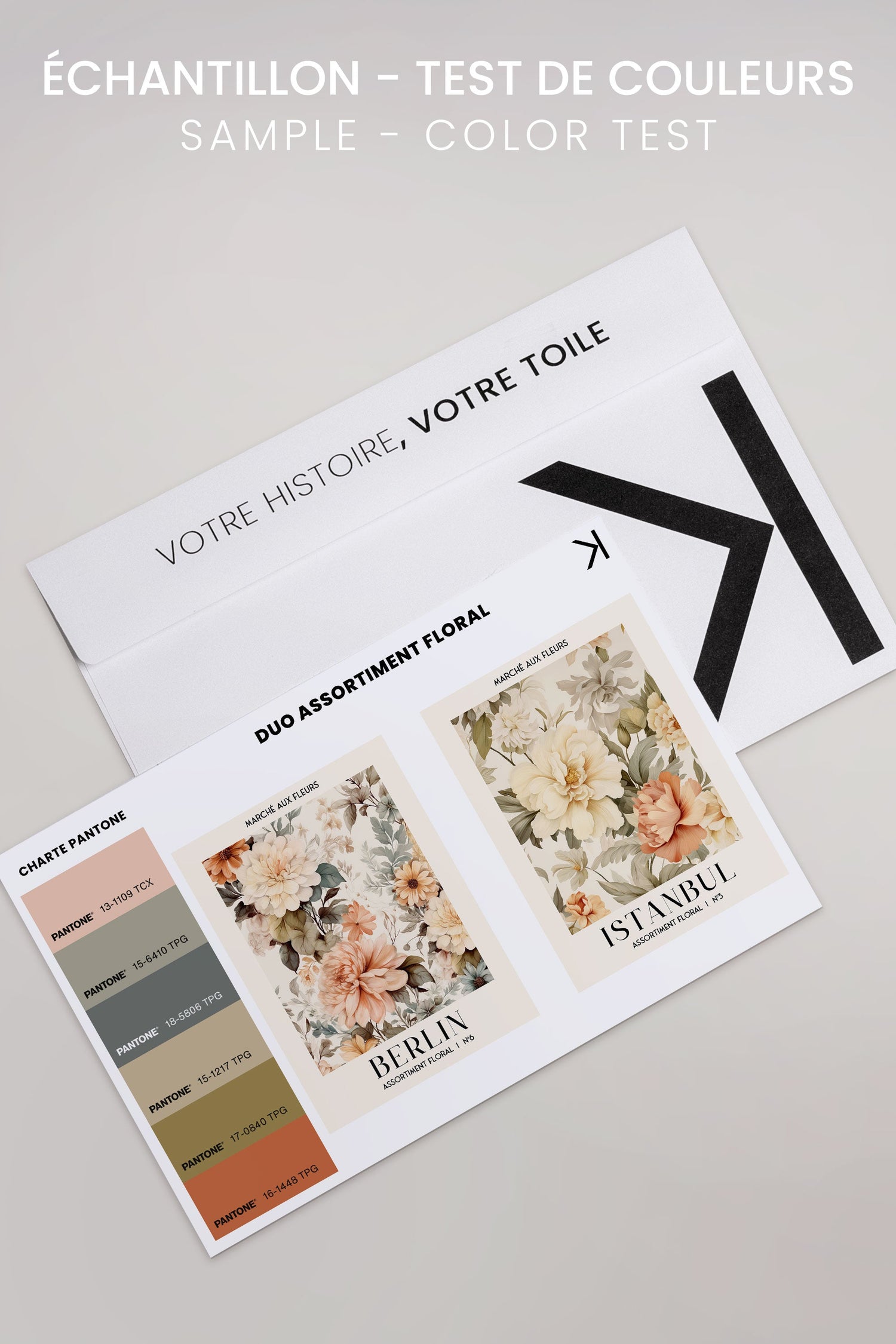 OLEKA CANVAS - DUO ASSORTIMENT FLORAL, 2 Oeuvres sur toile étirée, encadré Brun Chêne