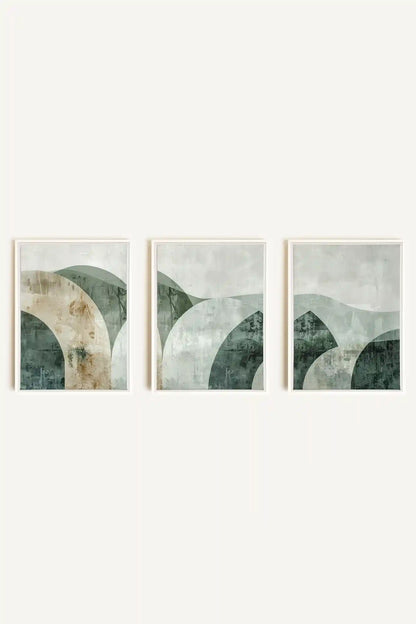 GREEN ELEGANCE TRIO, 3 Oeuvres sur toile étirée, encadré Blanc