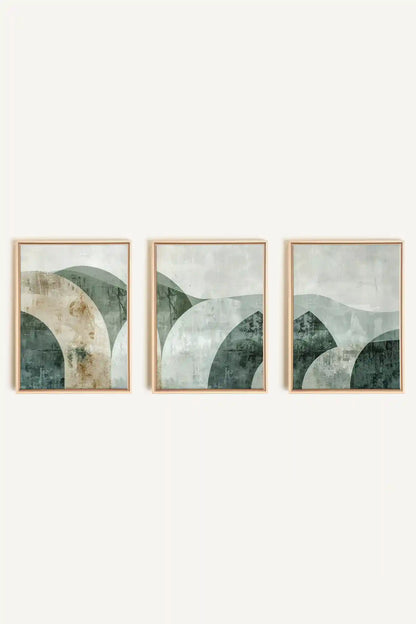 GREEN ELEGANCE TRIO, 3 Oeuvres sur toile étirée, encadré Naturel Clair