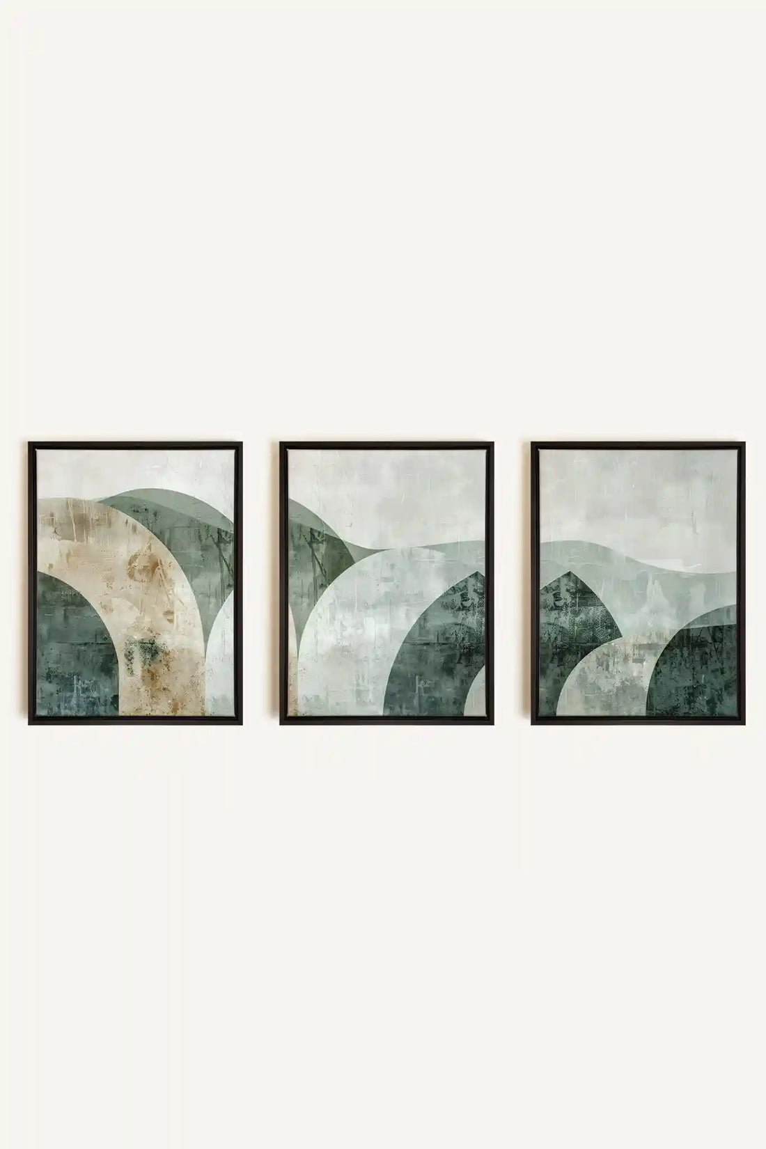 GREEN ELEGANCE TRIO, 3 Works on stretched canvas, black framed