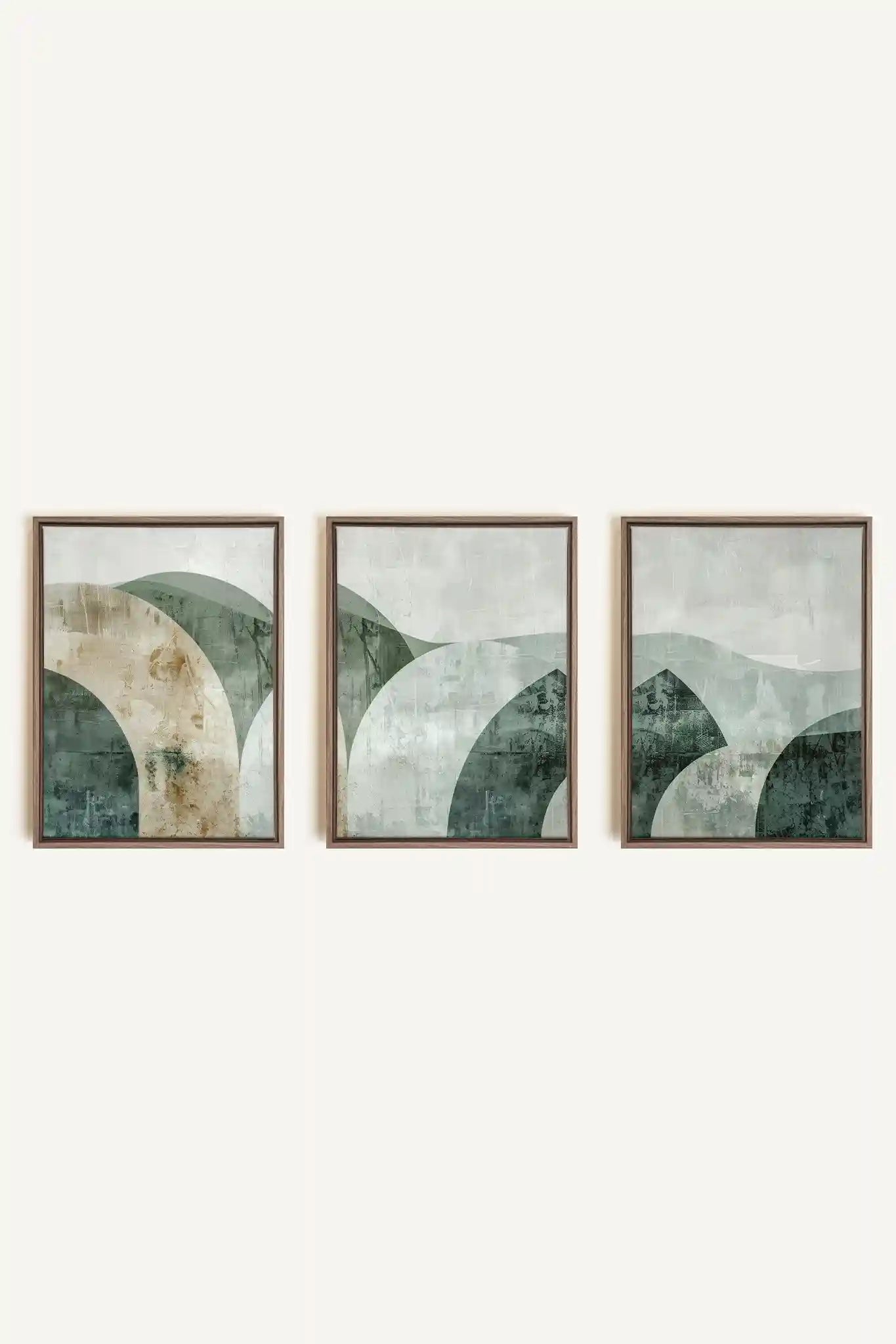 GREEN ELEGANCE TRIO, 3 Oeuvres sur toile étirée, encadré Brun Chêne