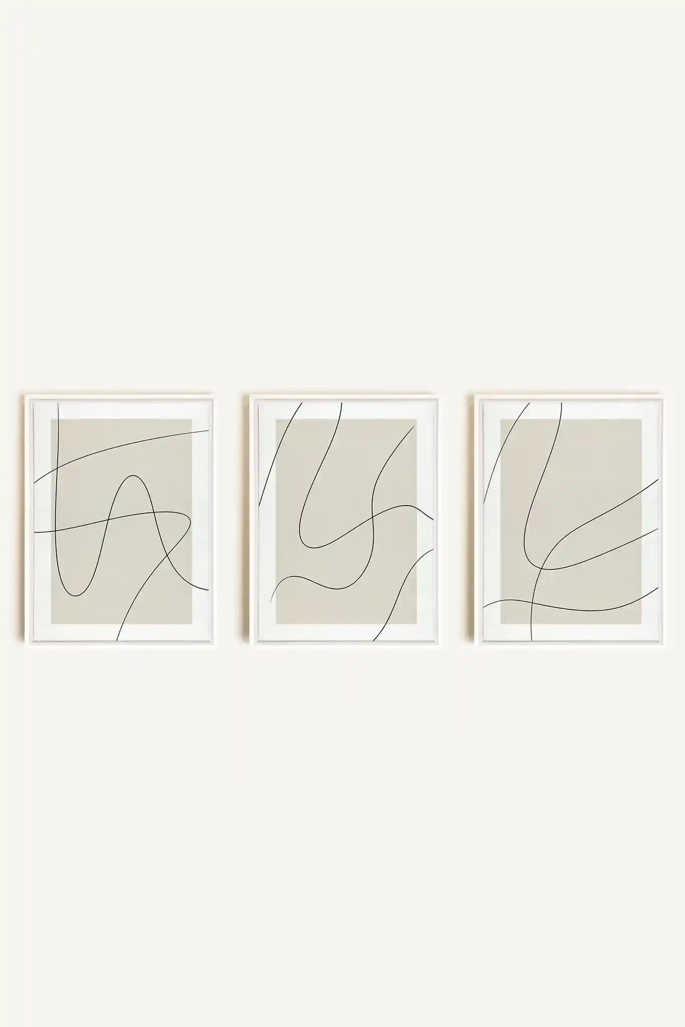 ELEGANT CURVES TRIO, 3 Oeuvres sur toile étirée, encadré Blanc