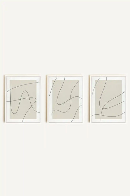 ELEGANT CURVES TRIO, 3 Oeuvres sur toile étirée, encadré Blanc