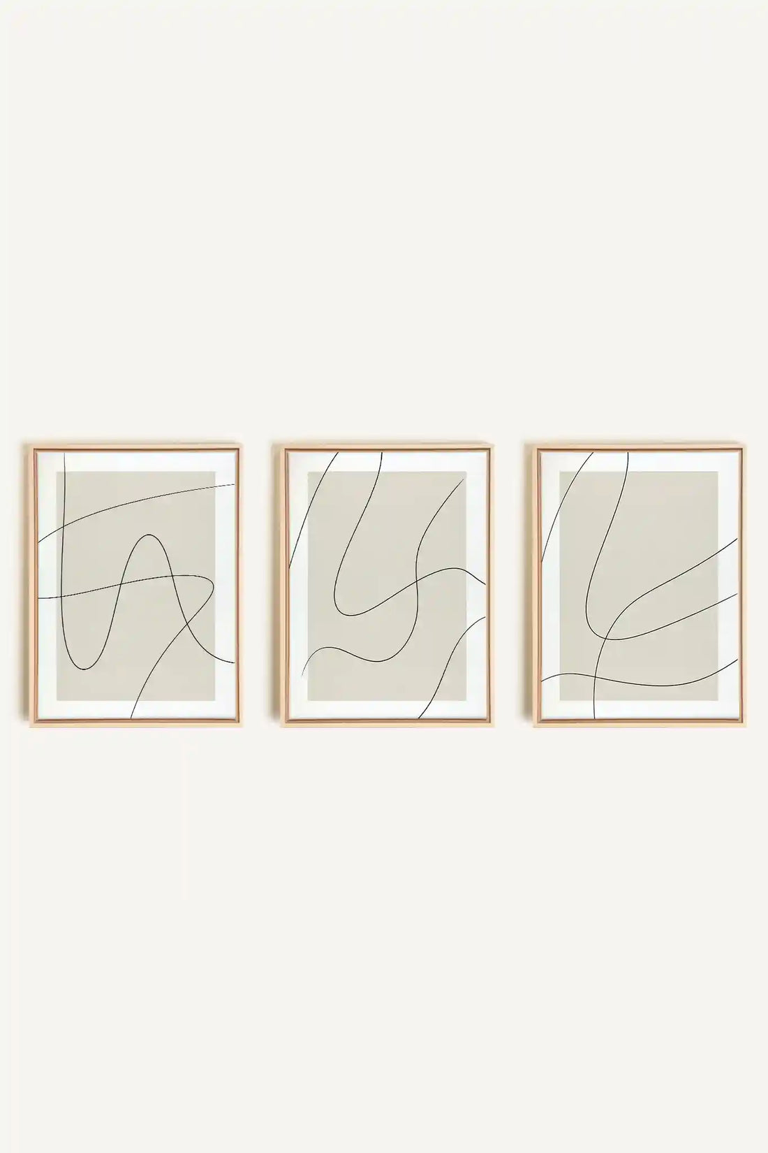 ELEGANT CURVES TRIO, 3 Oeuvres sur toile étirée, encadré Naturel Clair