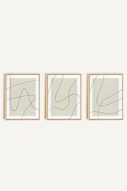 ELEGANT CURVES TRIO, 3 Oeuvres sur toile étirée, encadré Naturel Clair