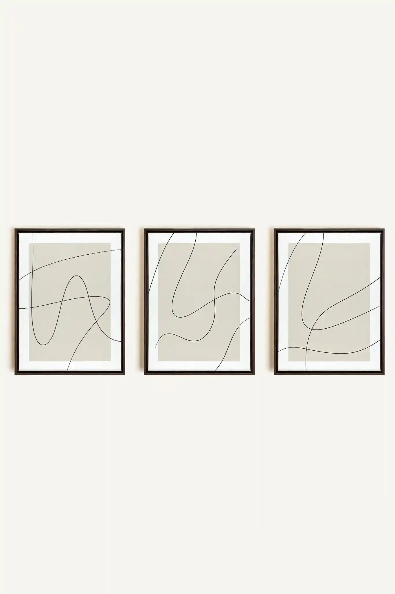 ELEGANT CURVES TRIO, 3 Oeuvres sur toile étirée, encadré Brun Noyer