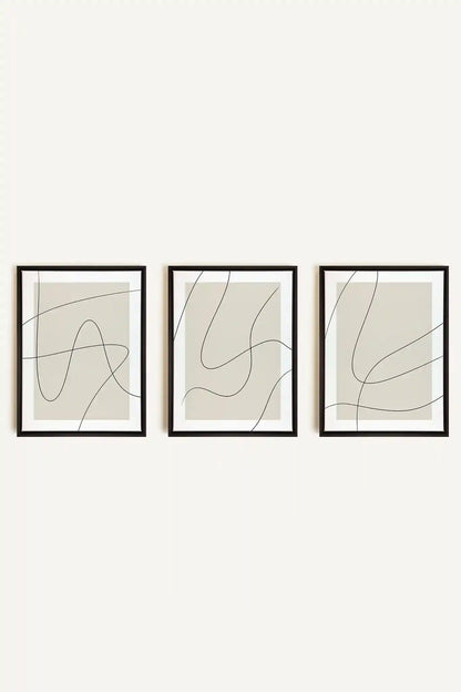 ELEGANT CURVES TRIO, 3 Oeuvres sur toile étirée, encadré Noir