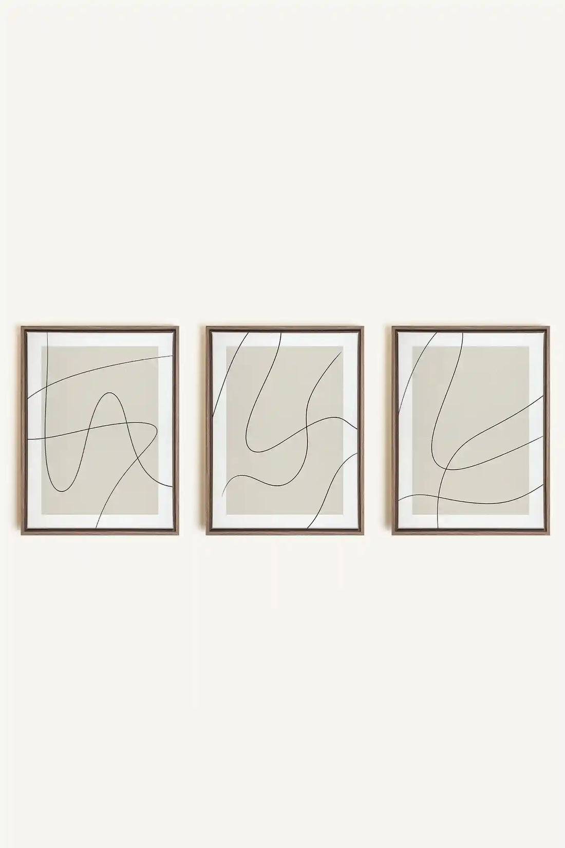 ELEGANT CURVES TRIO, 3 Oeuvres sur toile étirée, encadré Brun Chêne