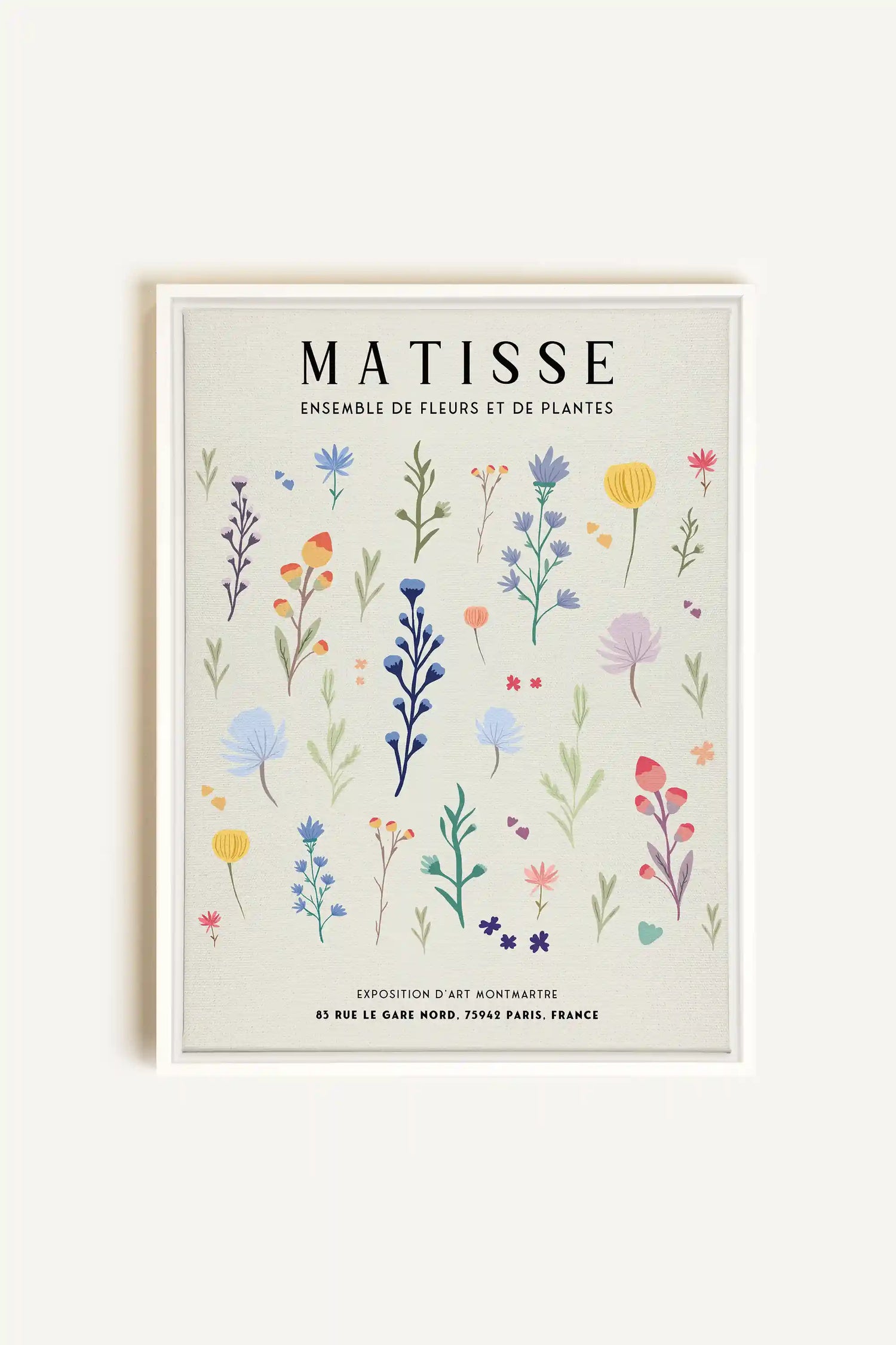 ENSEMBLE DE FLEURS, Oeuvre sur toile étirée, encadré Blanc
