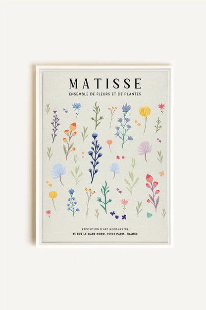 ENSEMBLE DE FLEURS, Oeuvre sur toile étirée, encadré Blanc