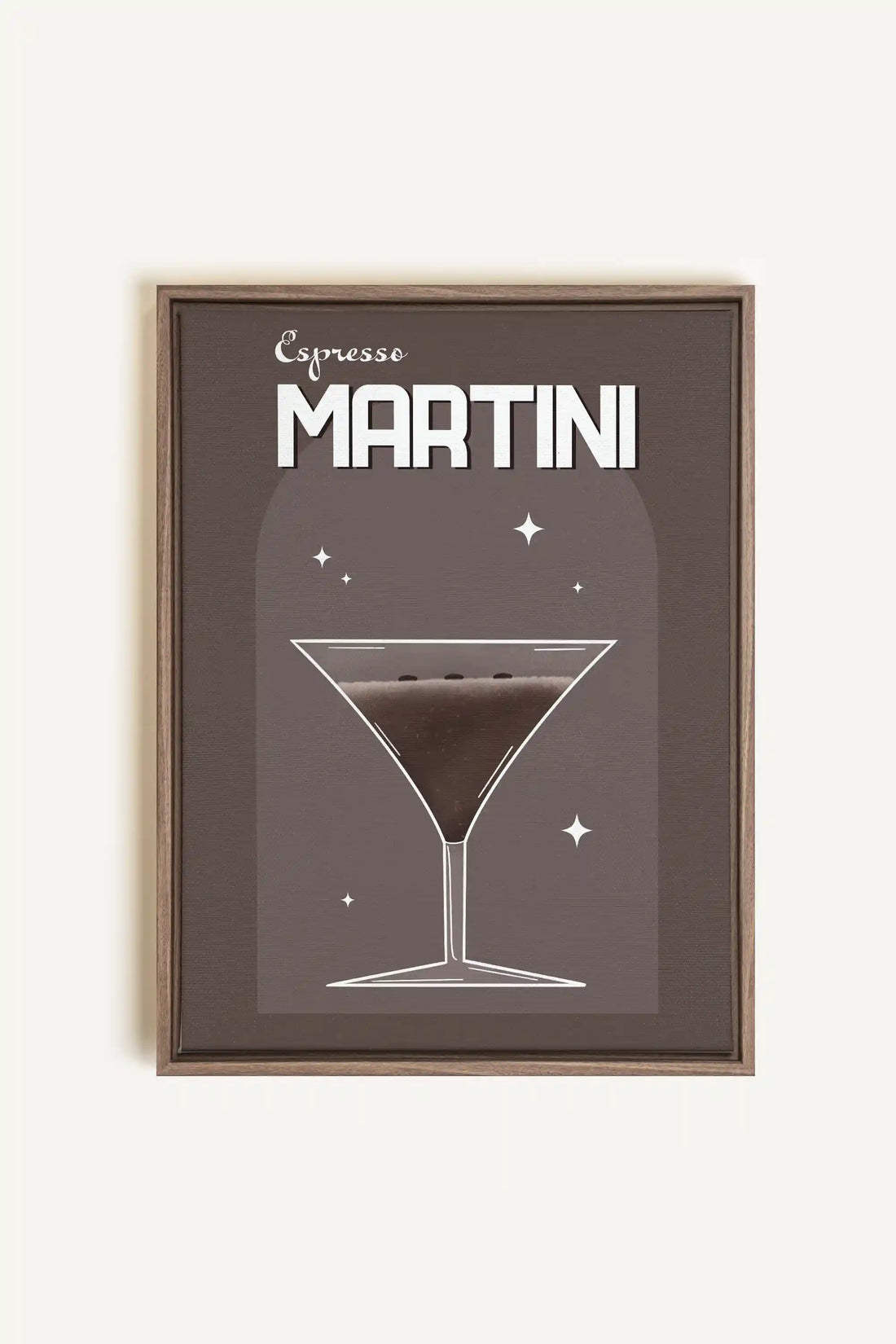 ESPRESSO MARTINI, Artwork on stretched canvas, framed in Brown Oak