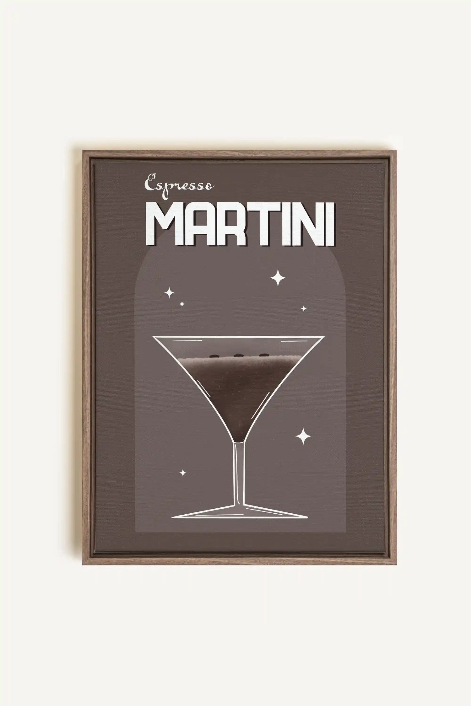ESPRESSO MARTINI, Artwork on stretched canvas, framed in Brown Oak