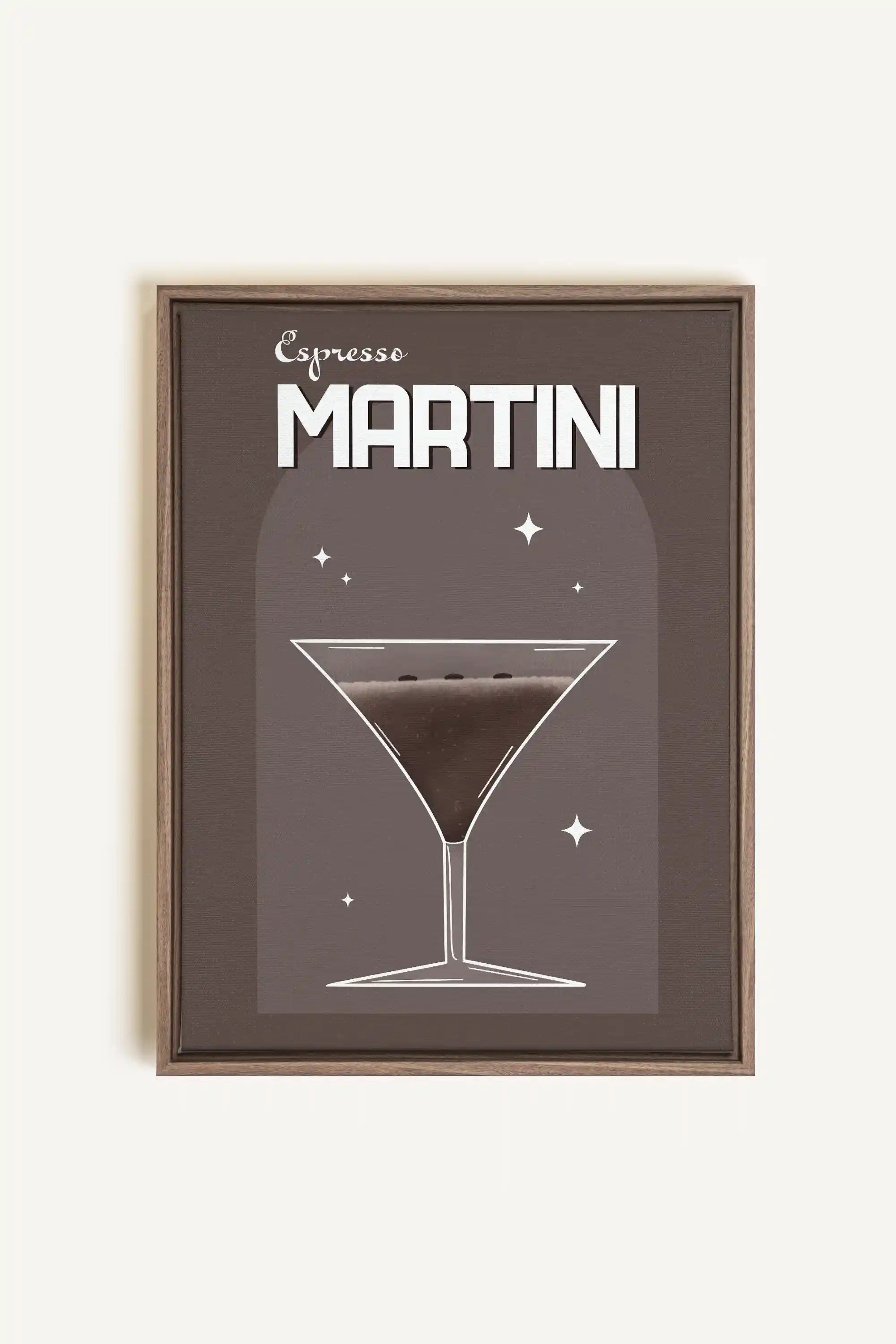 ESPRESSO MARTINI, Artwork on stretched canvas, framed in Brown Oak