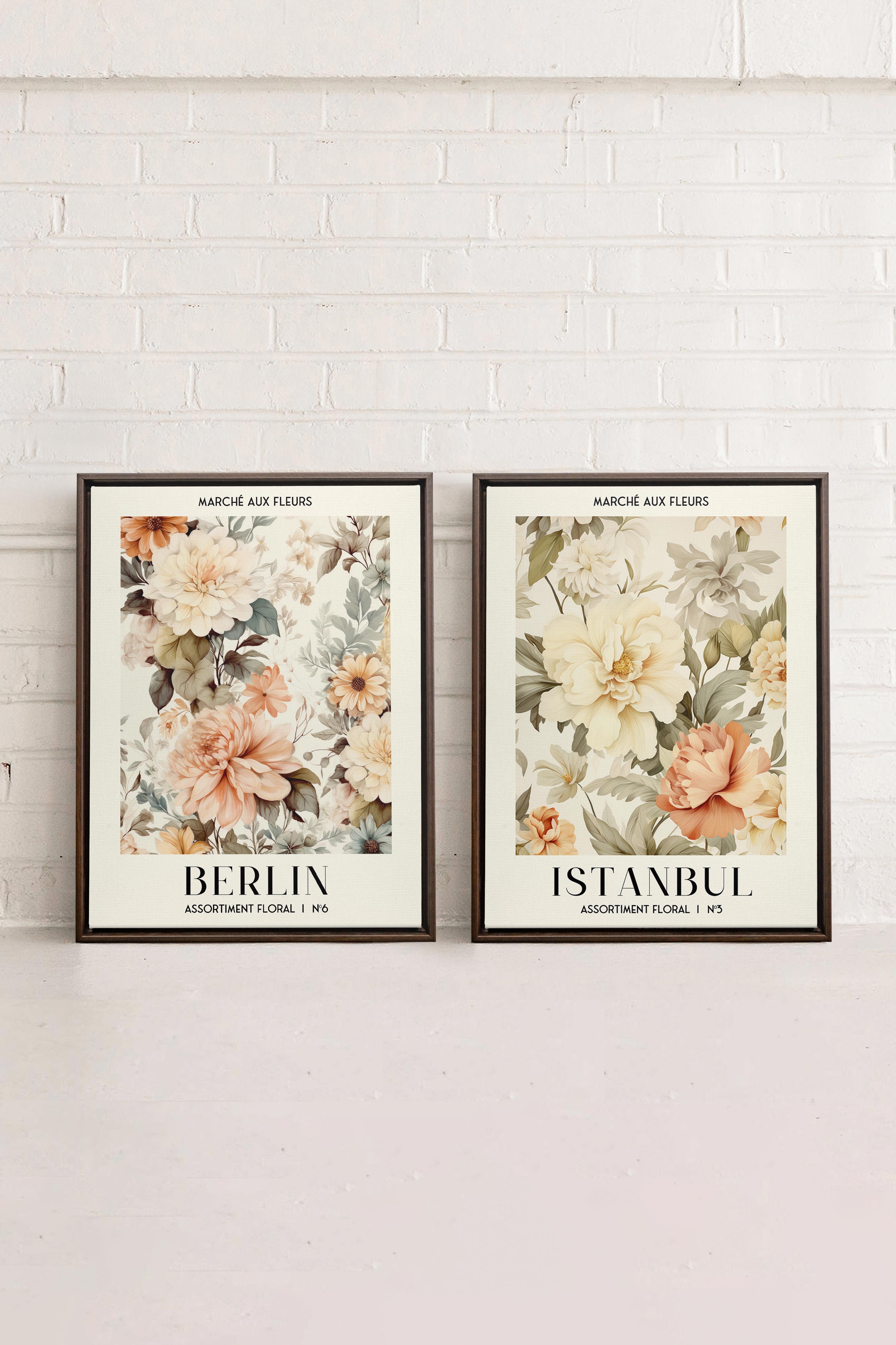 OLEKA CANVAS - DUO ASSORTIMENT FLORAL, 2 Oeuvres sur toile étirée, encadré Brun Noyer