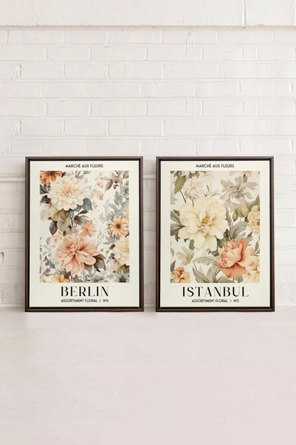 OLEKA CANVAS - DUO ASSORTIMENT FLORAL, 2 Oeuvres sur toile étirée, encadré Brun Noyer