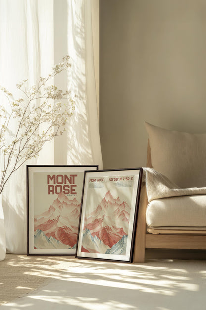 OLEKA CANVAS - DUO ROSE SUMMIT, 2 Oeuvres sur toile étirée, encadré Brun Noyer