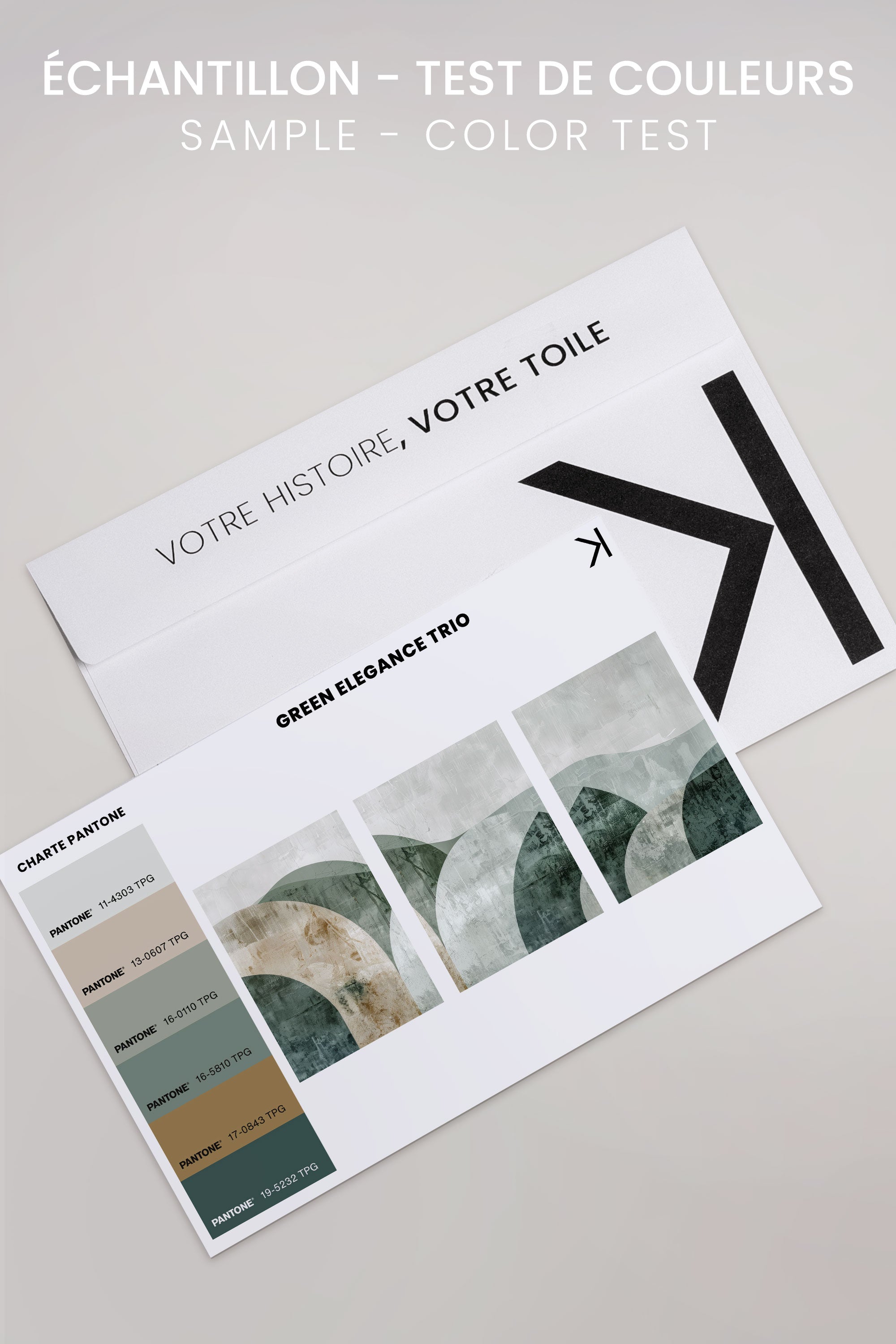 OLEKA CANVAS - GREEN ELEGANCE TRIO, 3 Oeuvres sur toile étirée, encadré Noir