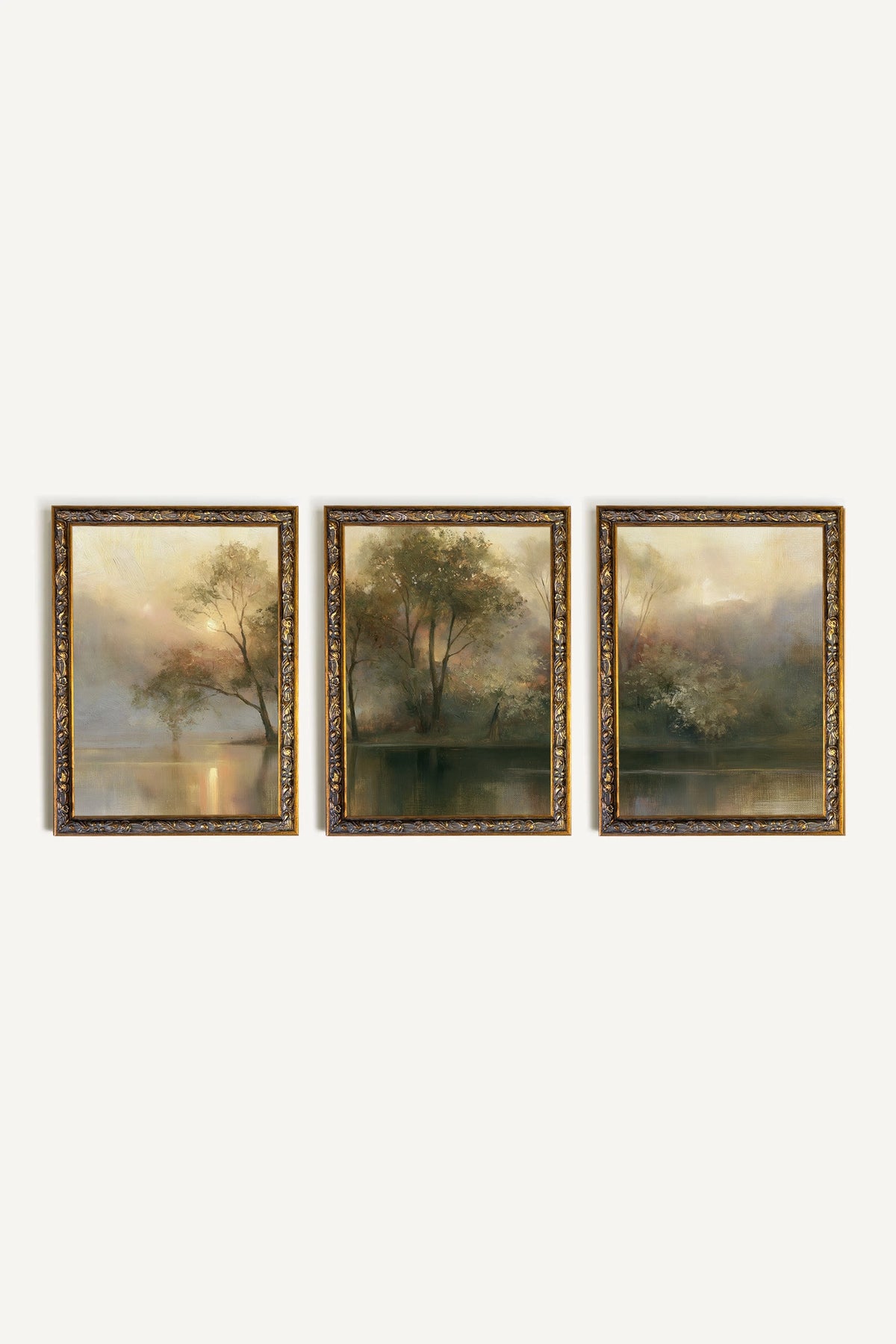 Ethereal Morning, ensemble de 3 œuvres sur toile rigide, encadré bronze