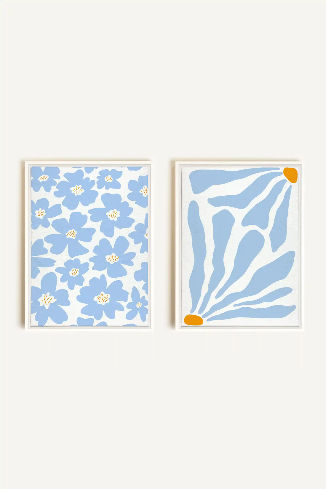 FANTAISIE BOTANIQUE, 2 Oeuvres sur toile étirée, encadré Blanc