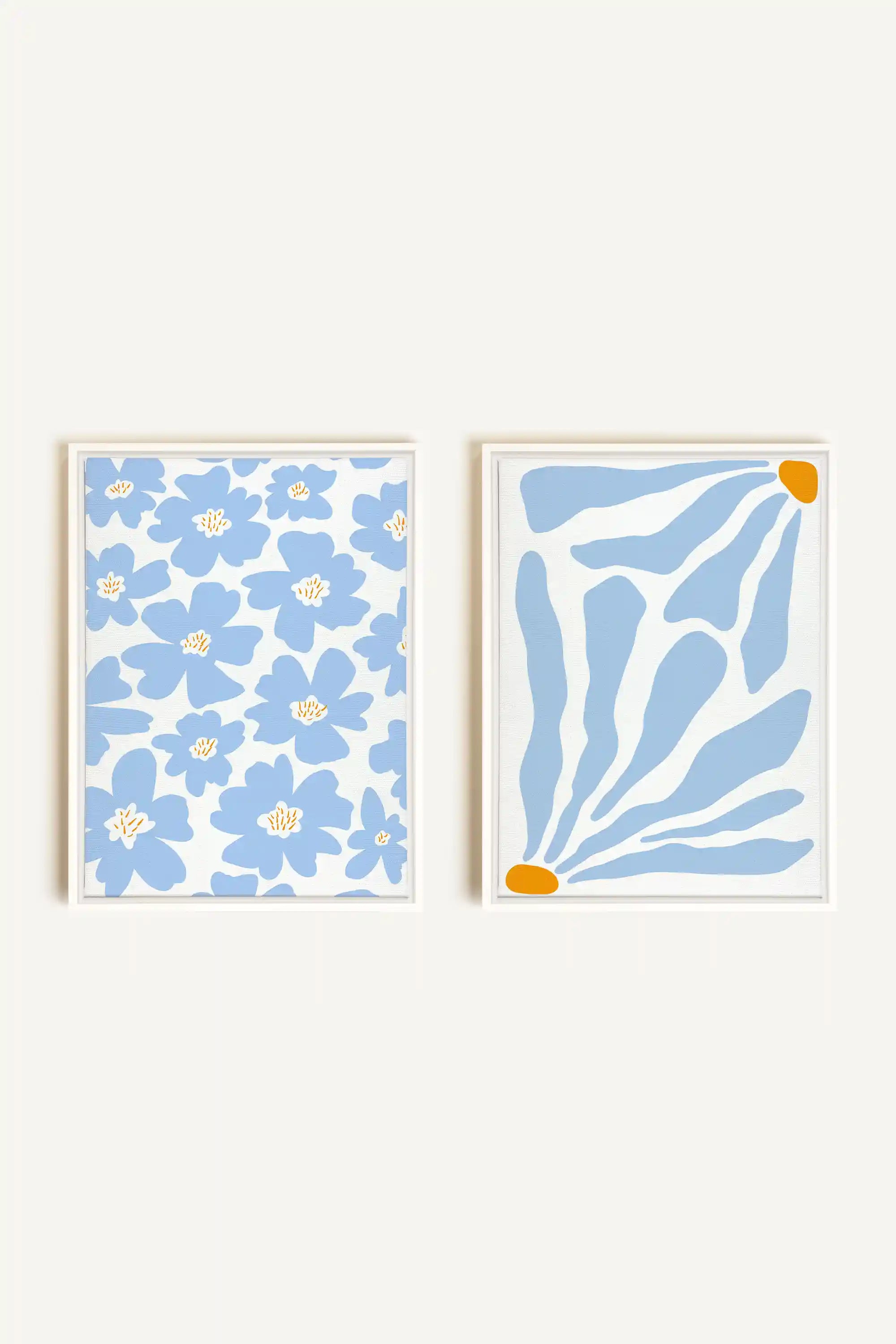 FANTAISIE BOTANIQUE, 2 Oeuvres sur toile étirée, encadré Blanc