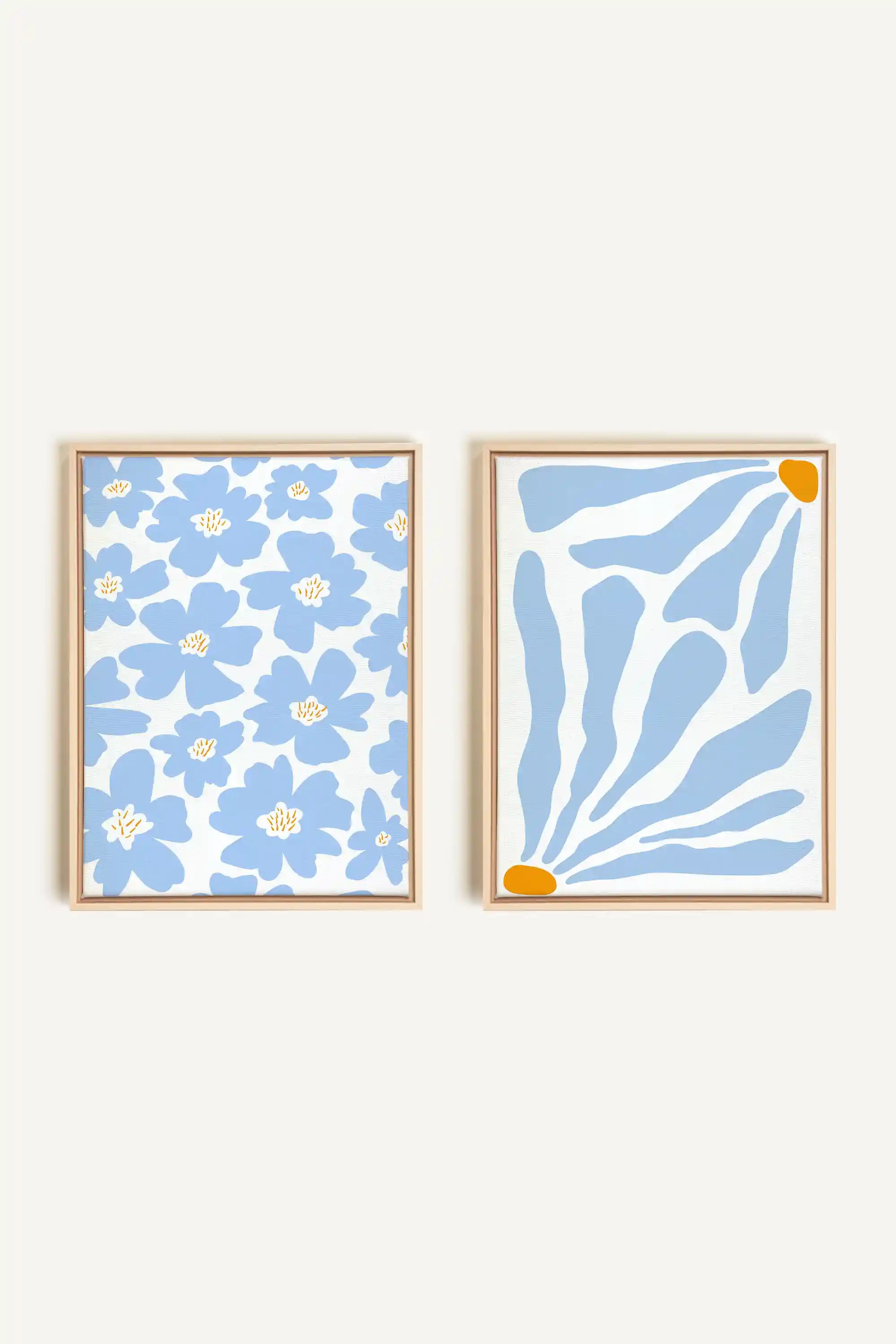 FANTAISIE BOTANIQUE, 2 Oeuvres sur toile étirée, encadré Naturel Clair