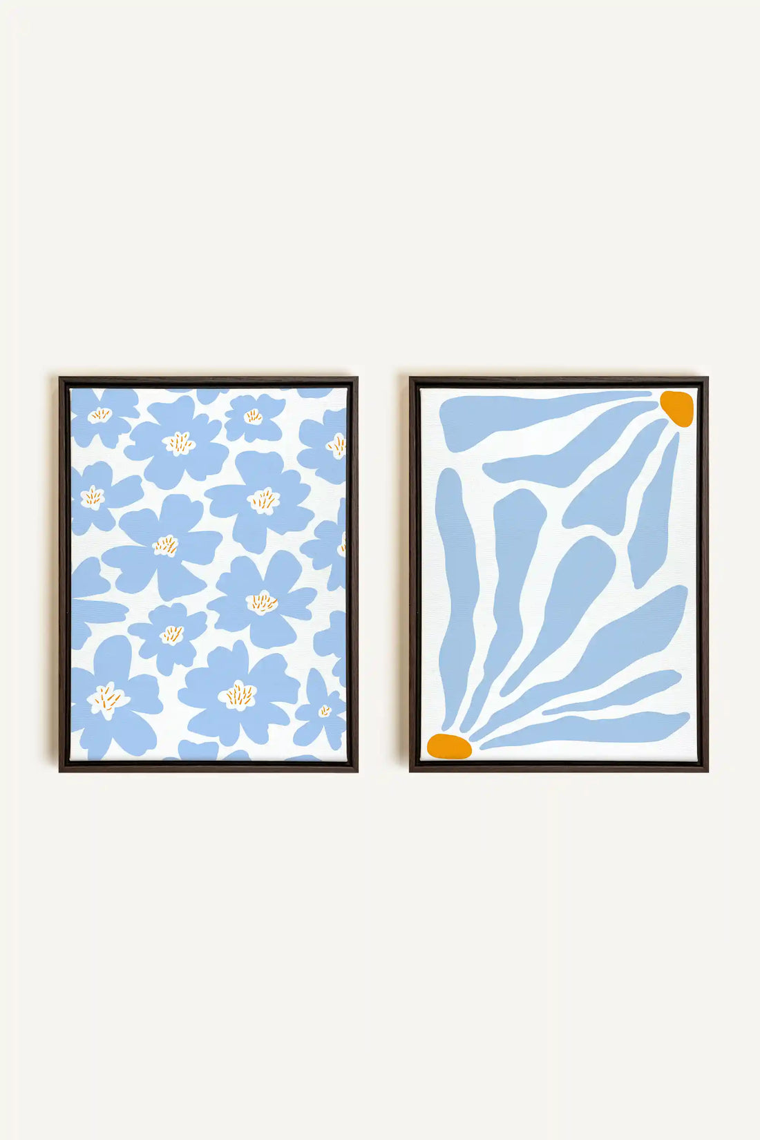 FANTAISIE BOTANIQUE, 2 Oeuvres sur toile étirée, encadré Brun Noyer