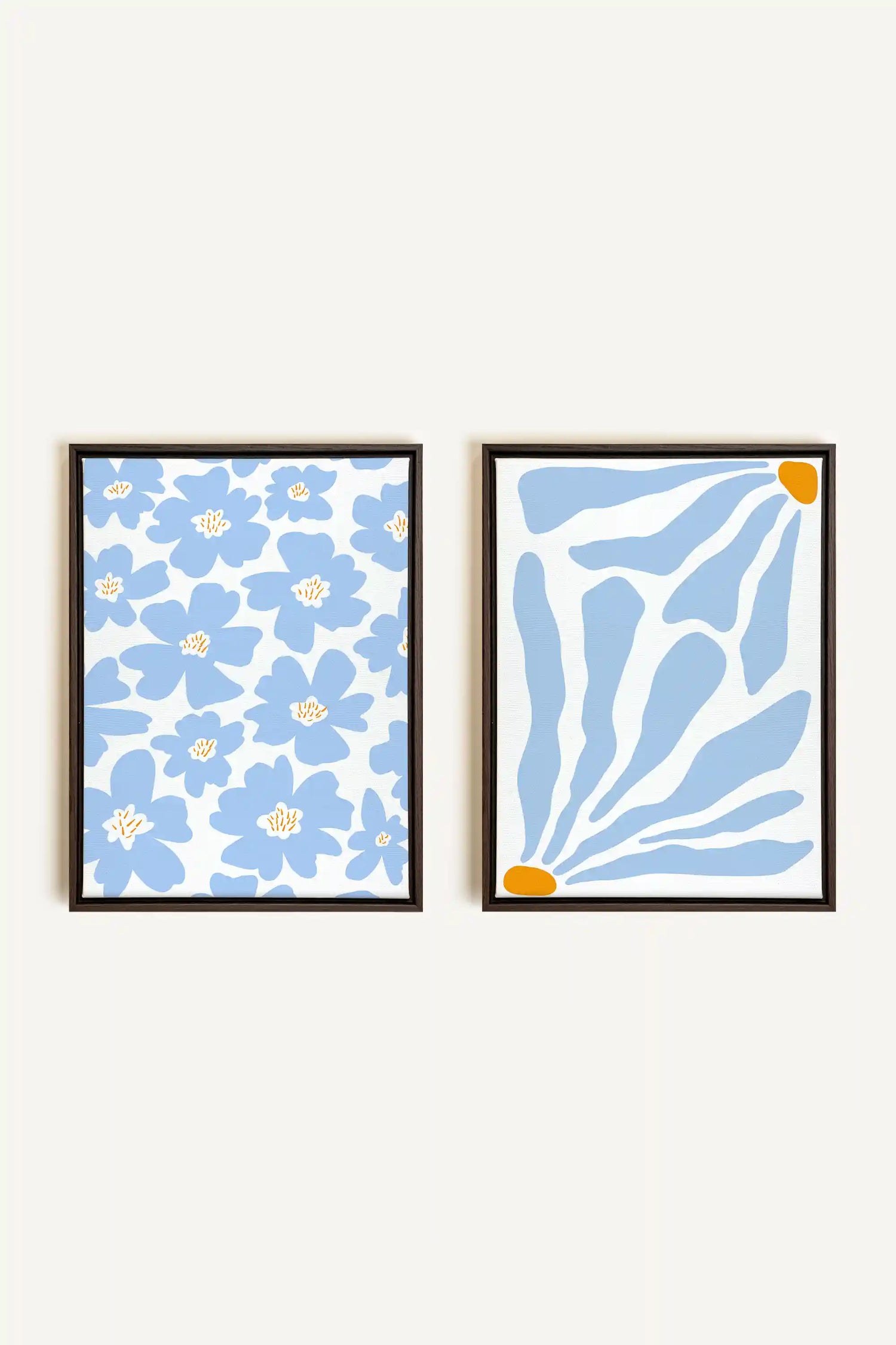 FANTAISIE BOTANIQUE, 2 Oeuvres sur toile étirée, encadré Brun Noyer