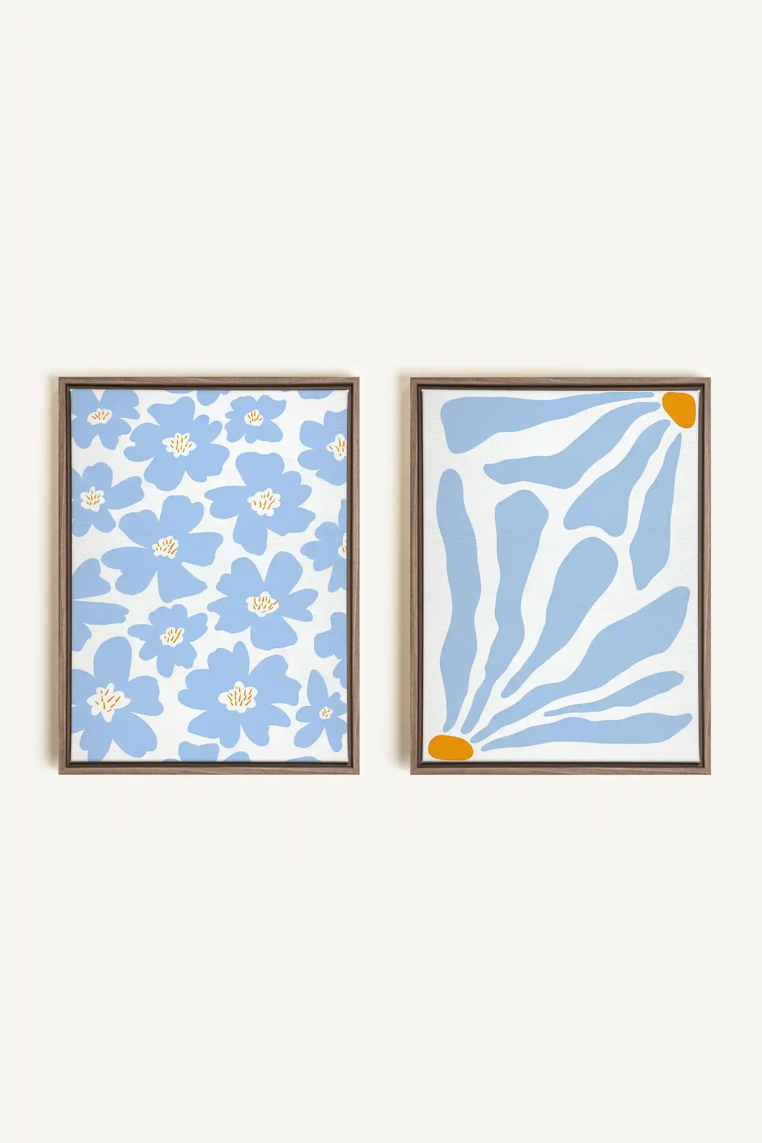 FANTAISIE BOTANIQUE, 2 Oeuvres sur toile étirée, encadré Brun Chêne