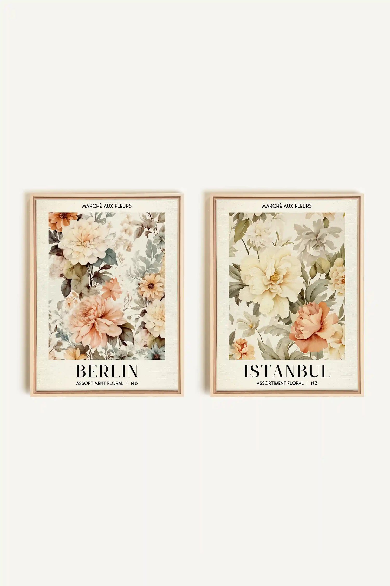DUO ASSORTIMENT FLORAL, 2 Artworks on stretched canvas, framed Natural Light