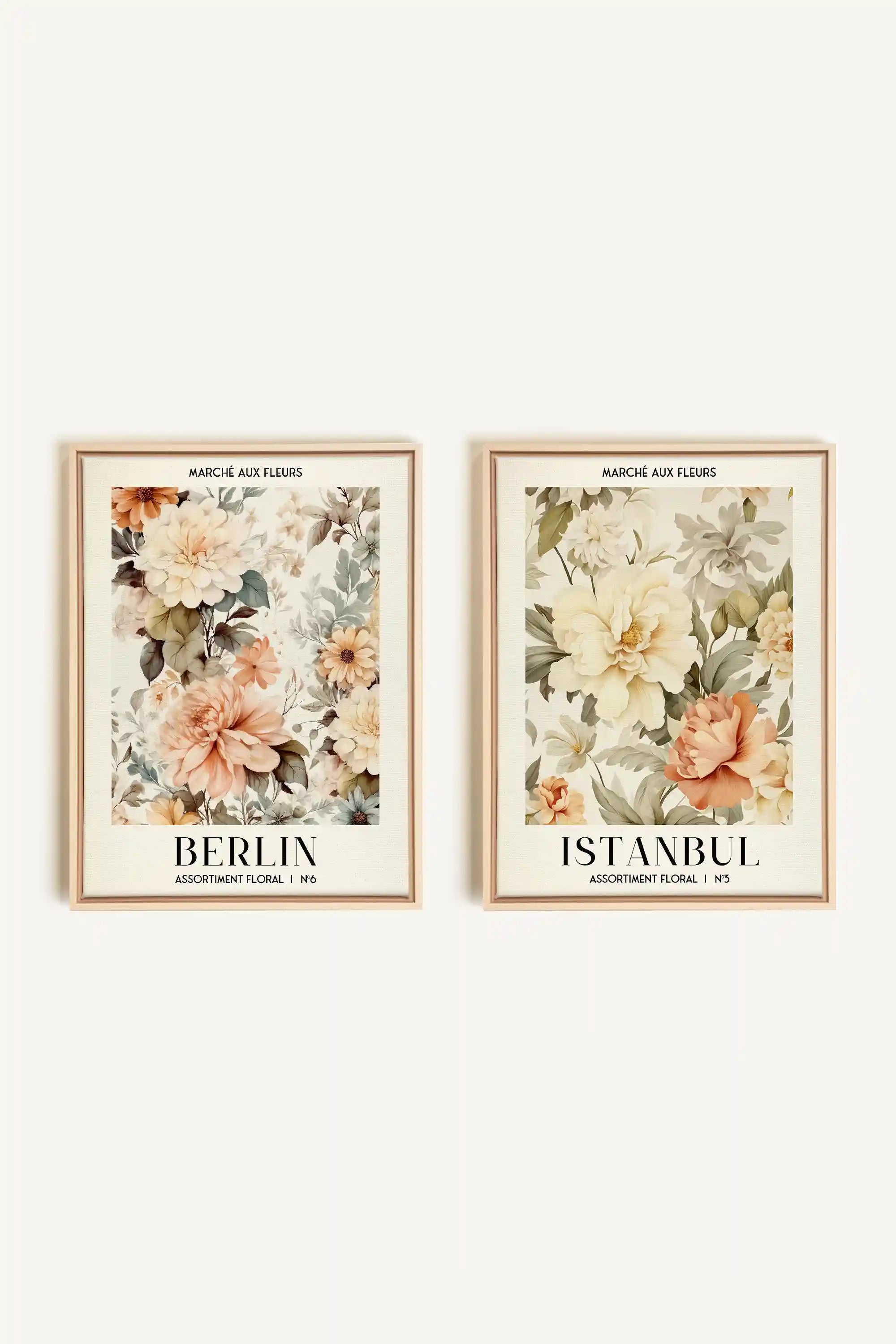 DUO ASSORTIMENT FLORAL, 2 Artworks on stretched canvas, framed Natural Light