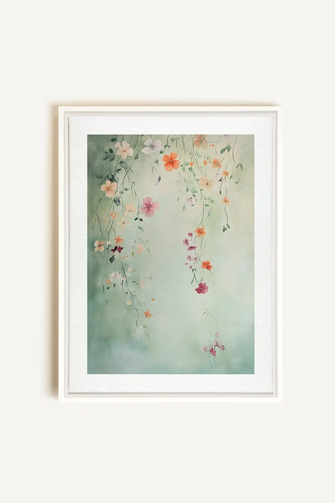 FLORAL CASCADE, Artwork on stretched canvas, framed in white