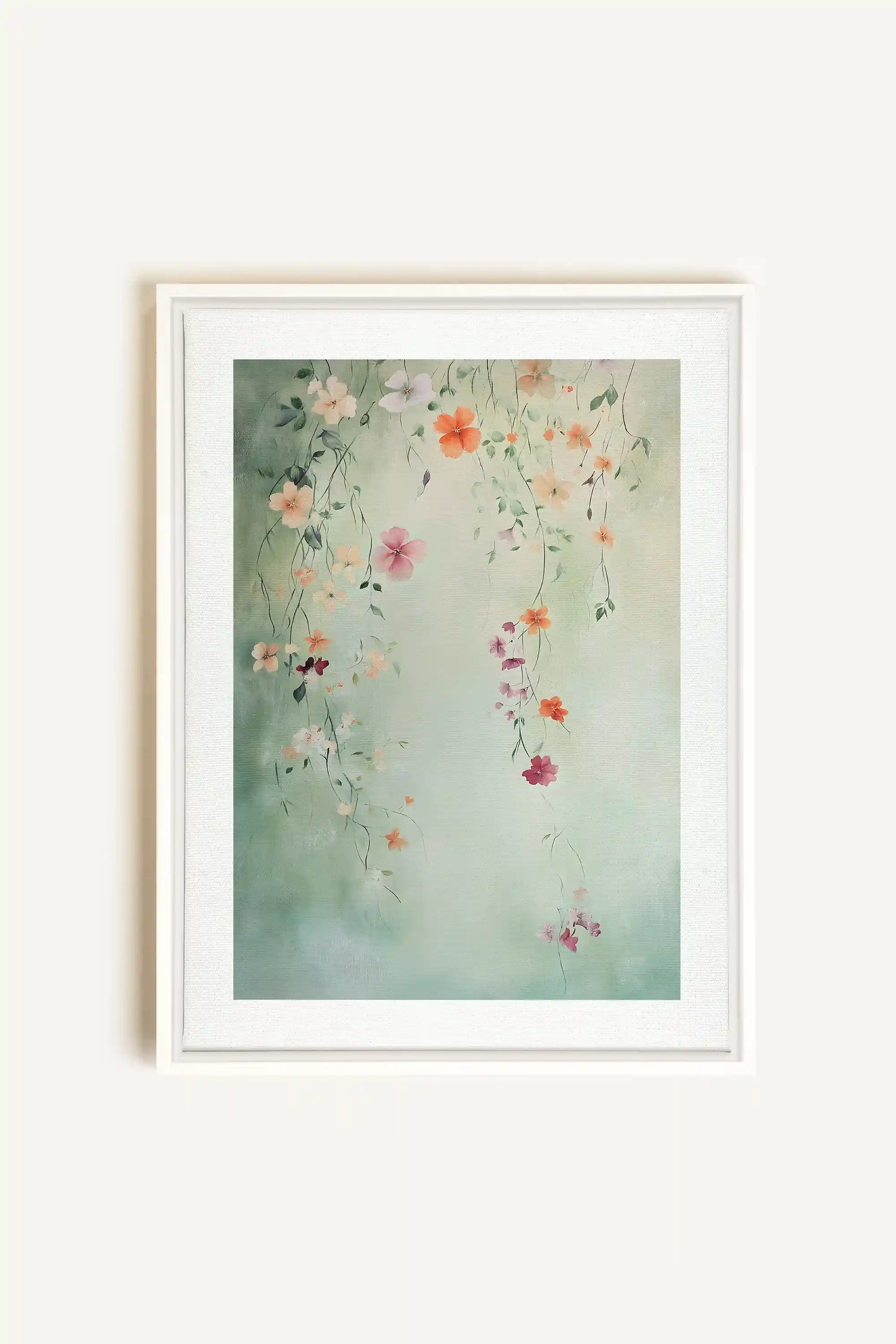 FLORAL CASCADE, Oeuvre sur toile étirée, encadré Blanc