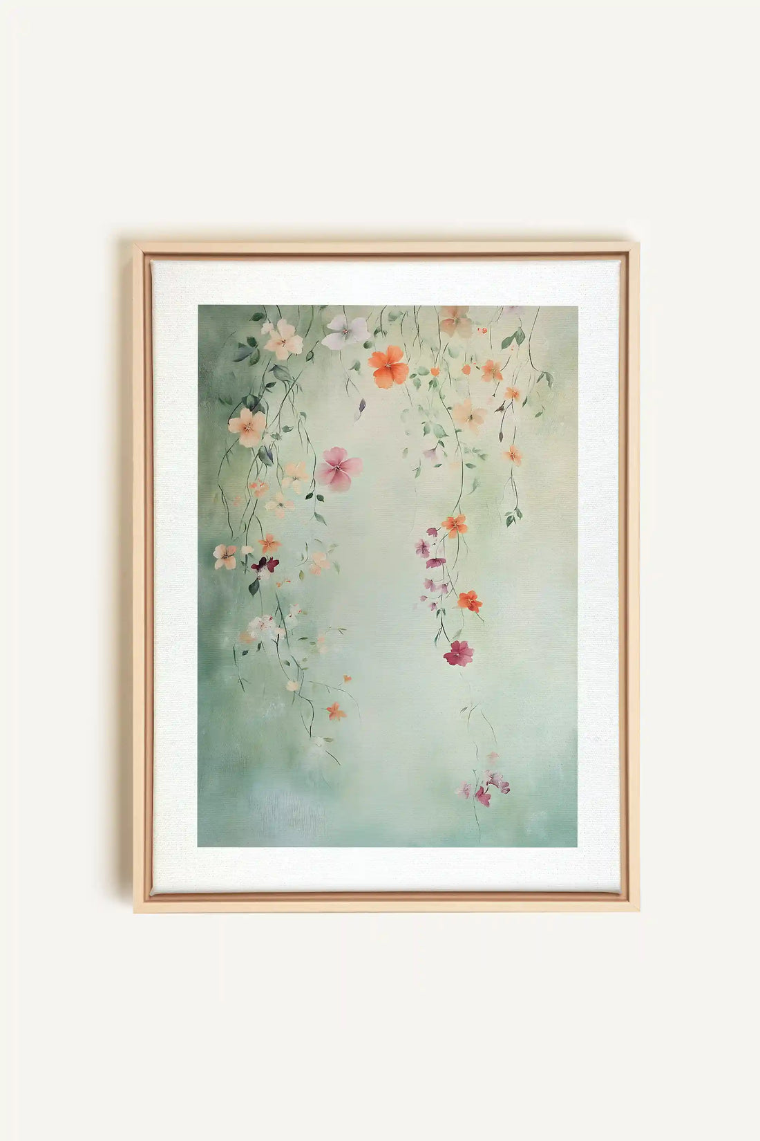 FLORAL CASCADE, Oeuvre sur toile étirée, encadré Naturel Clair