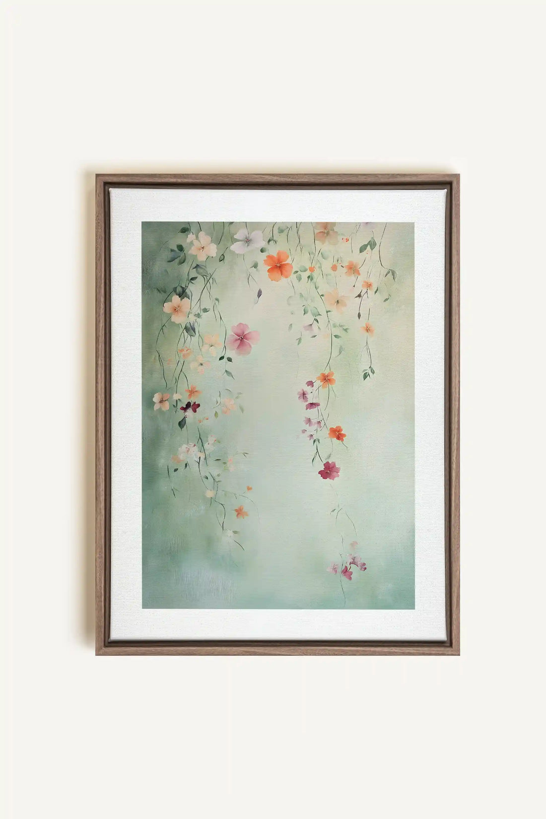 FLORAL CASCADE, Artwork on stretched canvas, framed in Brown Oak