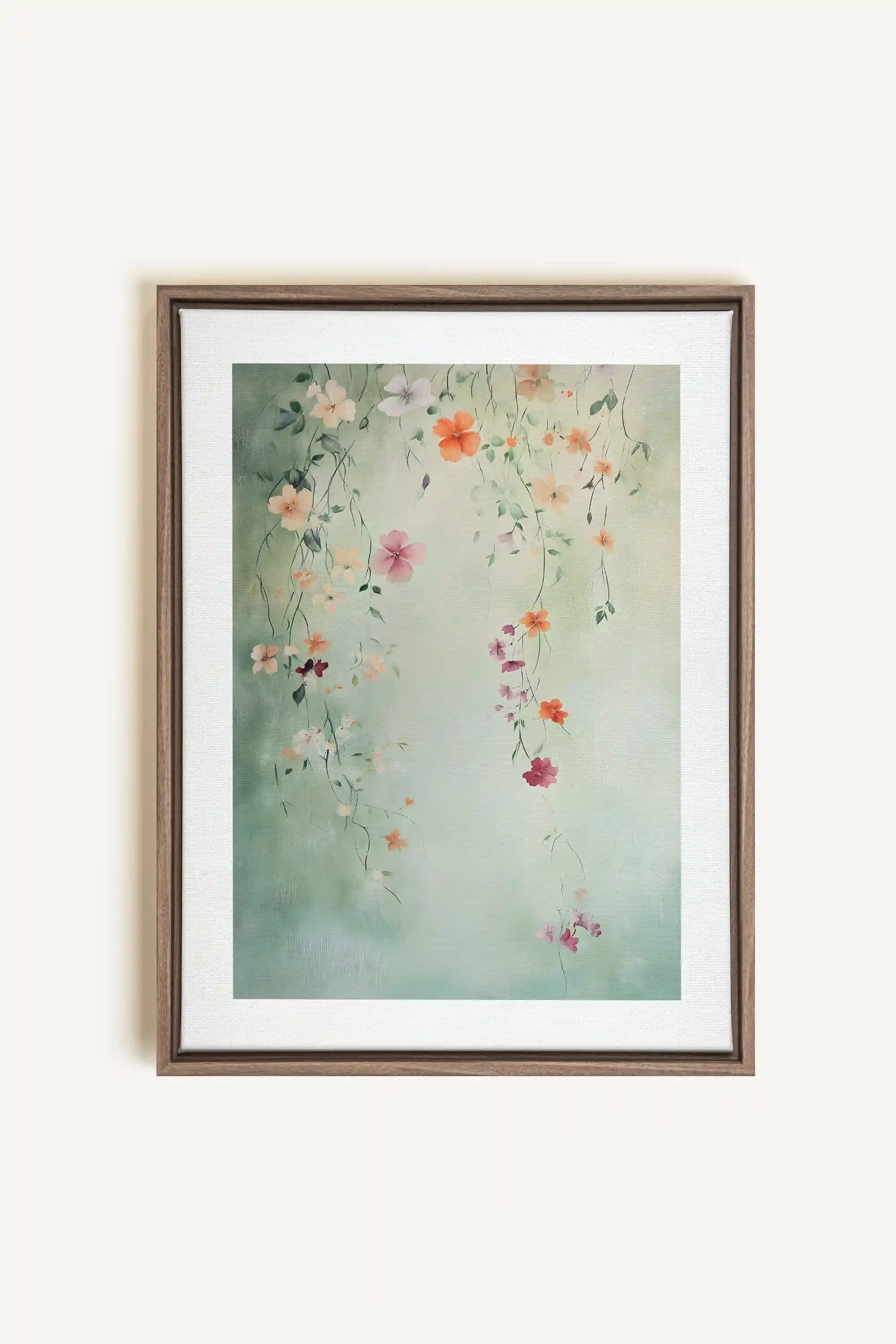 FLORAL CASCADE, Oeuvre sur toile étirée, encadré Brun Chêne