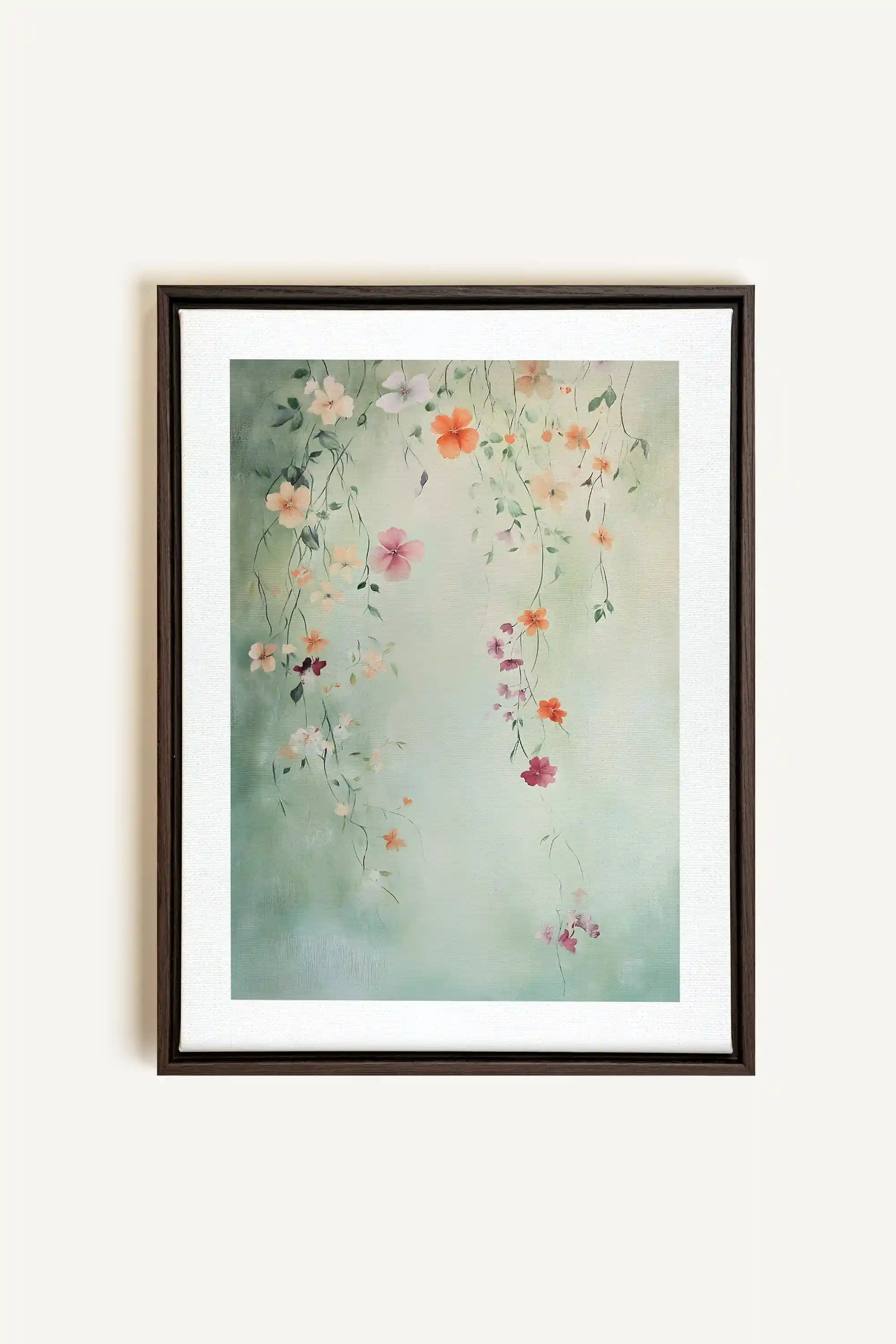 FLORAL CASCADE, Oeuvre sur toile étirée, encadré Brun Noyer