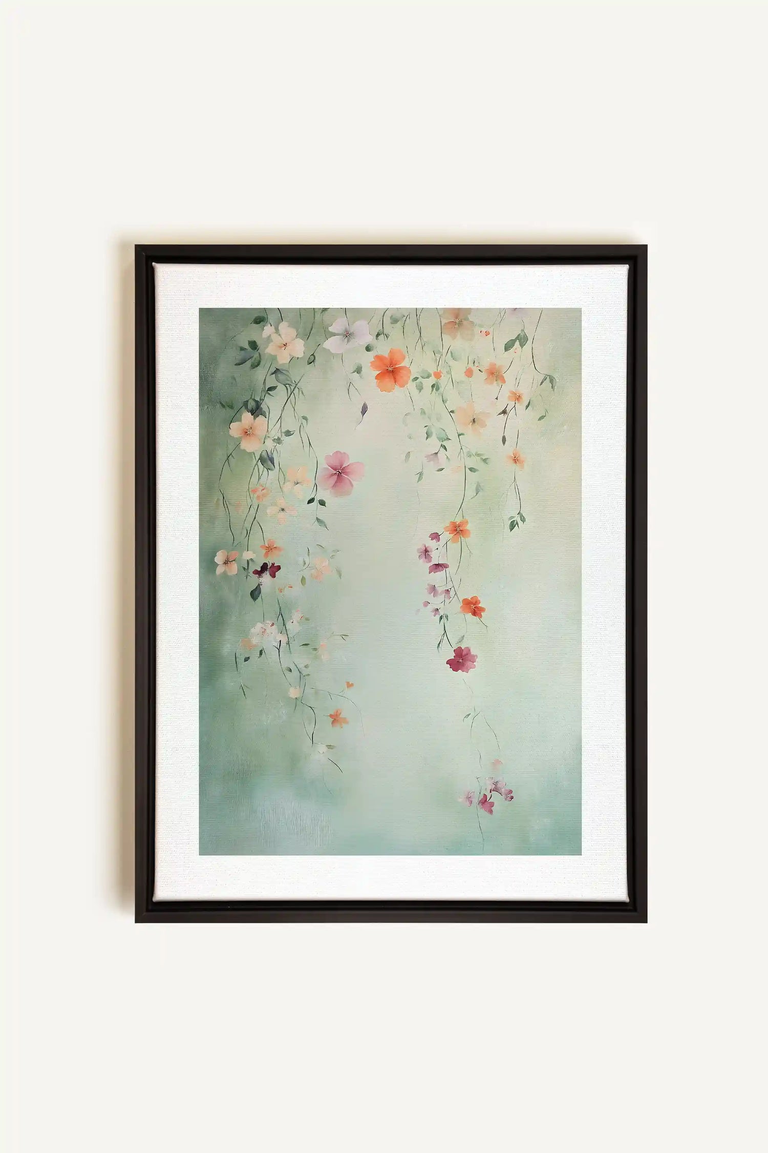 FLORAL CASCADE, Oeuvre sur toile étirée, encadré Noir
