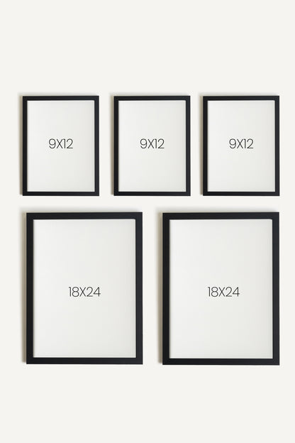 Rêves du verger, ensemble de 5 œuvres sur toile rigide, encadré noir