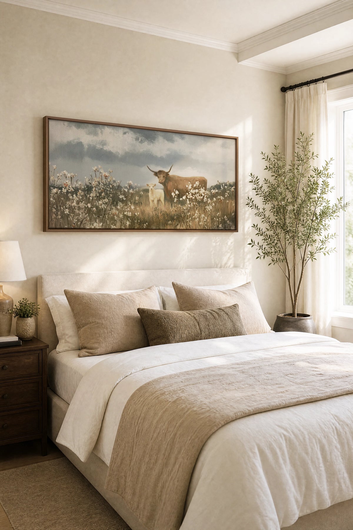 FIRST SPRING, Oeuvre sur toile étirée, encadré Brun Chêne