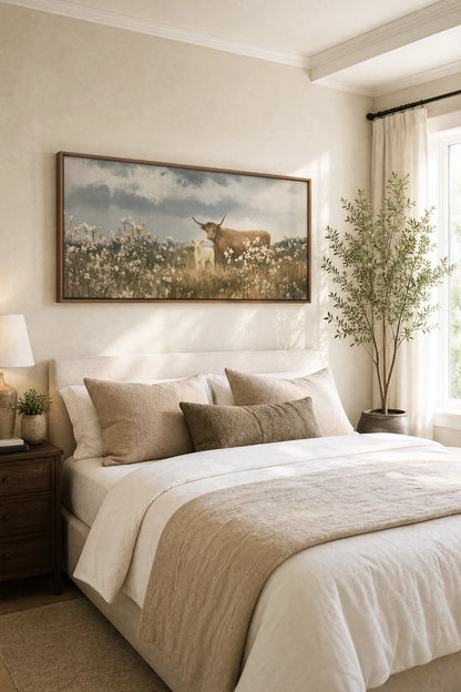 FIRST SPRING, Oeuvre sur toile étirée, encadré Brun Chêne