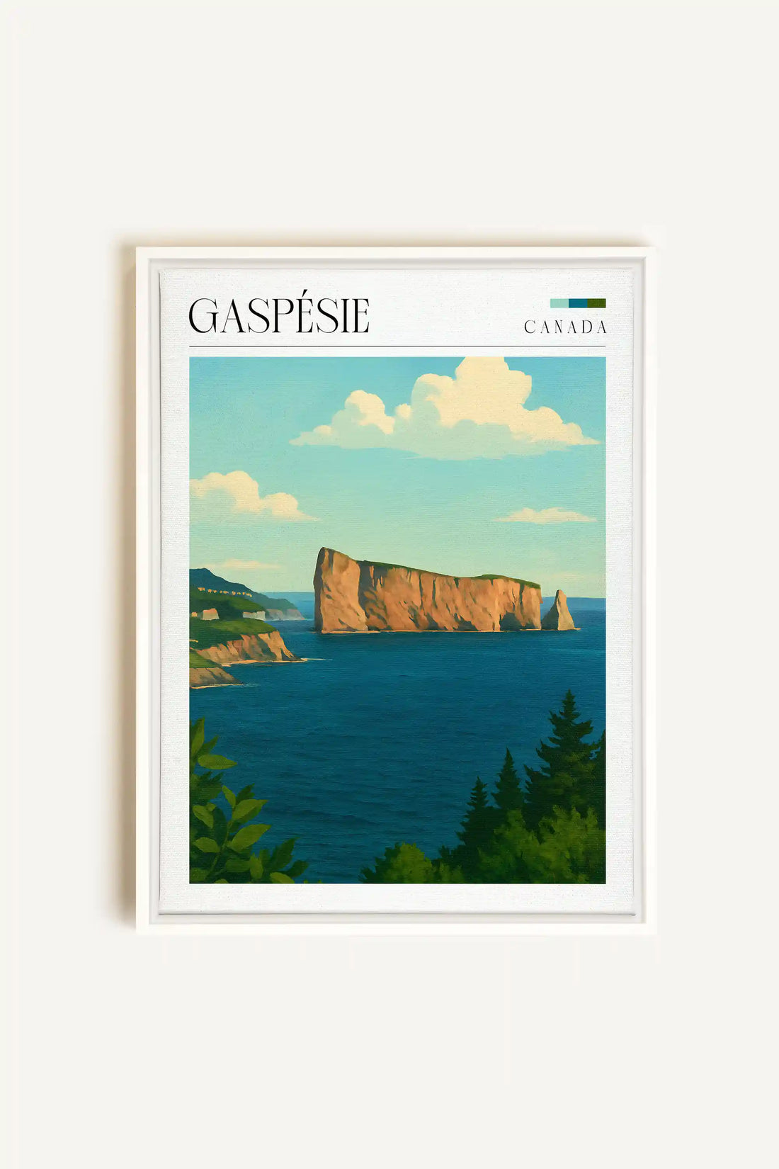 GASPÉSIE, Oeuvre sur toile étirée, encadré Blanc
