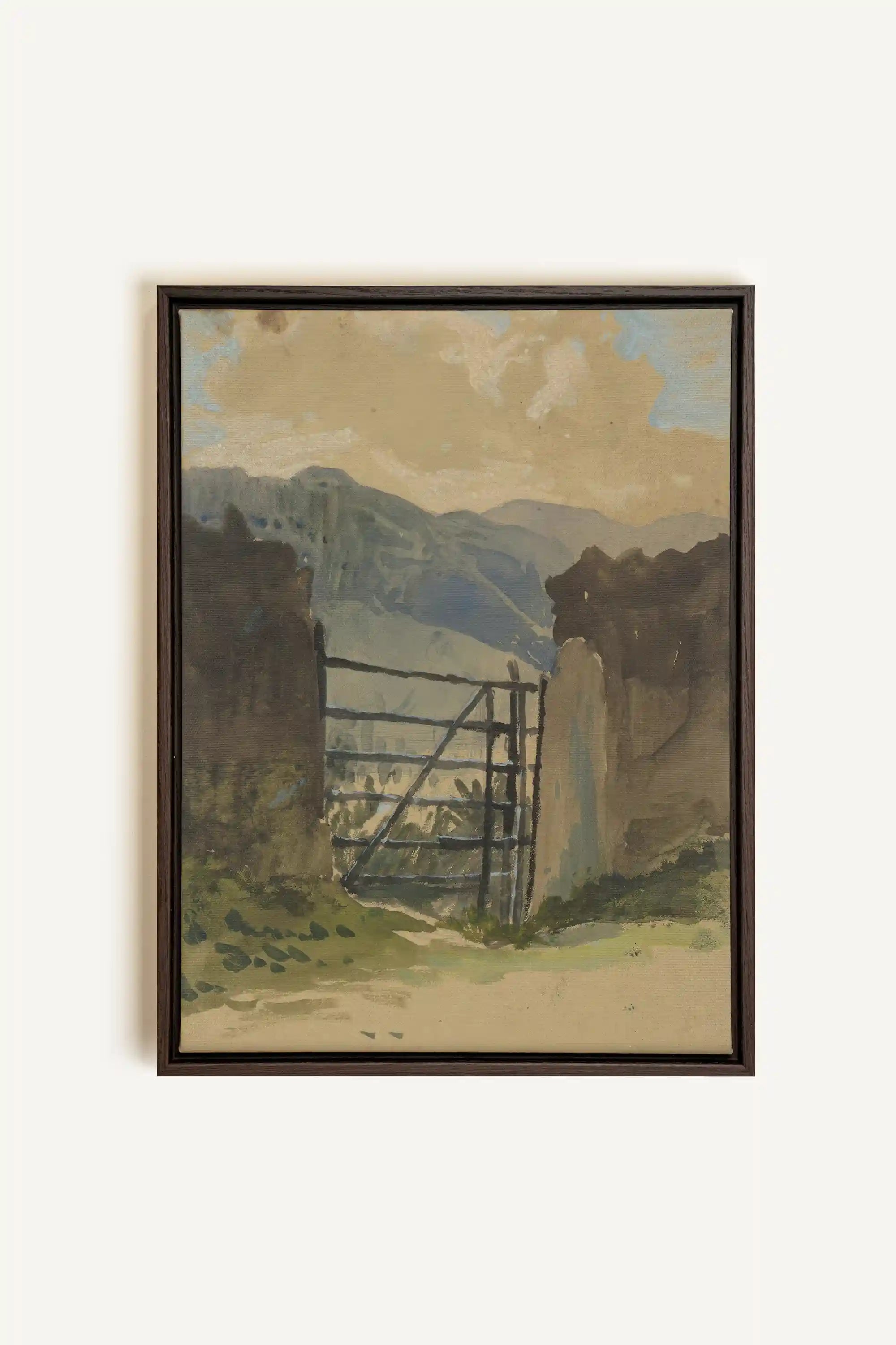 GATE TO THE HILLS, Oeuvre sur toile étirée, encadré Brun Noyer