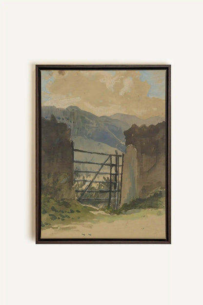 GATE TO THE HILLS, Oeuvre sur toile étirée, encadré Brun Noyer